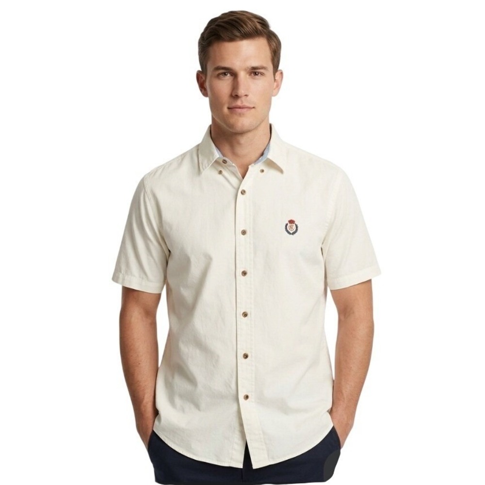 Chaps Ralph Lauren Button Down Shirt Men's Medium Off White Short Sleeve Cotton
